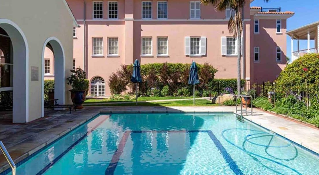 Swimming pool and gardens at The Majestic estate in Kalk Bay